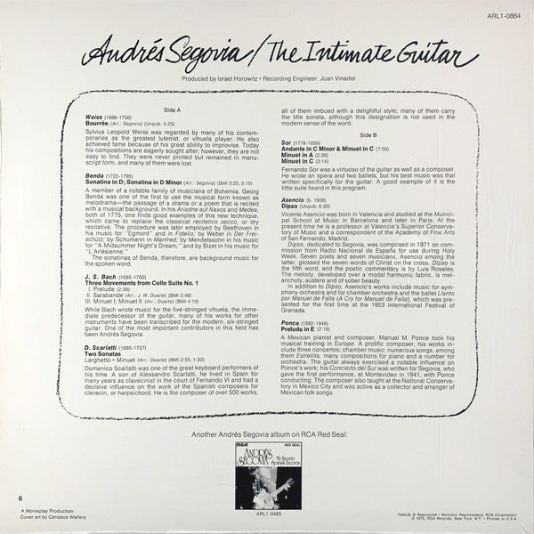 Andrés Segovia : The Intimate Guitar (LP, Album, RP, Ind)