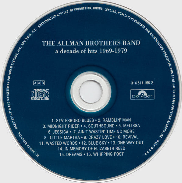The Allman Brothers Band : A Decade Of Hits 1969-1979 (CD, Comp)