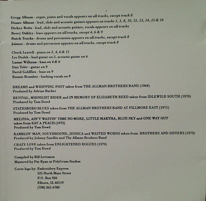 The Allman Brothers Band : A Decade Of Hits 1969-1979 (CD, Comp)