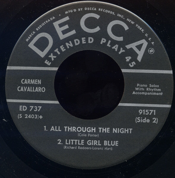 Carmen Cavallaro : Music At Midnight (7", EP, Gat)