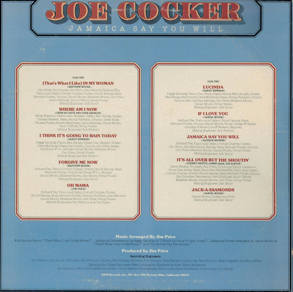 Joe Cocker : Jamaica Say You Will (LP, Album, Ter)