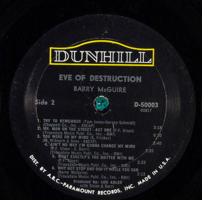 Barry McGuire : Eve Of Destruction (LP, Album, Mono)