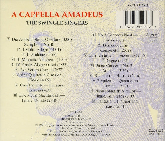 The Swingle Singers : A Cappella Amadeus - A Mozart Celebration (CD, Album)
