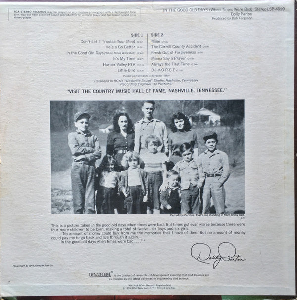 Dolly Parton : In The Good Old Days (When Times Were Bad) (LP, Album)