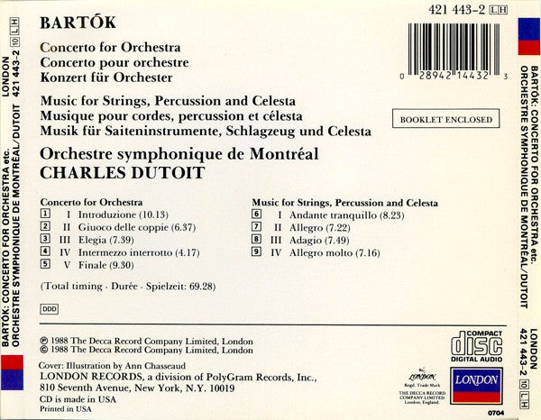 Béla Bartók - Charles Dutoit, L'Orchestre Symphonique De Montreal : Concerto For Orchestra / Music For Strings, Percussion And Celesta (CD, Album)