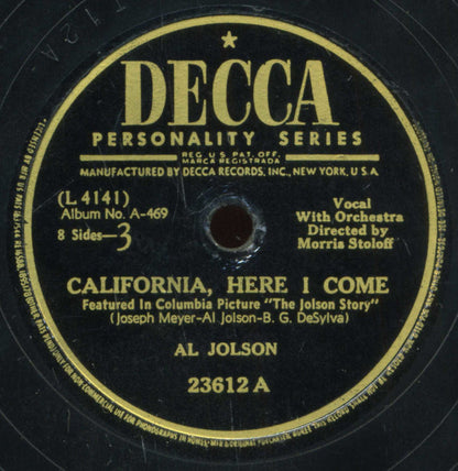 Al Jolson : In Songs He Made Famous (4xShellac, 10", Album)