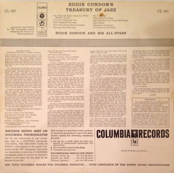 Eddie Condon And His All-Stars : Eddie Condon's Treasury Of Jazz (LP, Album, Mono)
