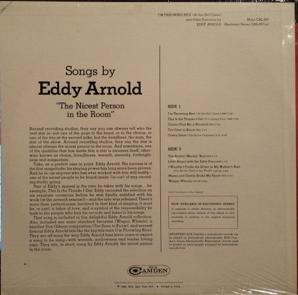 Eddy Arnold : I'm Throwing Rice (At The Girl I Love) And Other Favorites By  Eddy Arnold (LP, Album)
