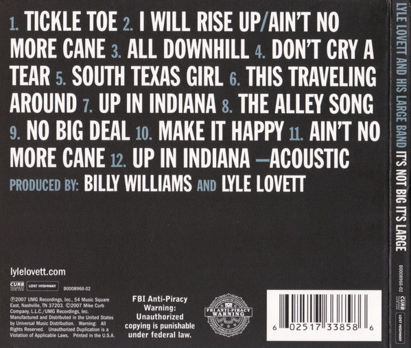 Lyle Lovett And His Large Band : It's Not Big It's Large (CD, Album)