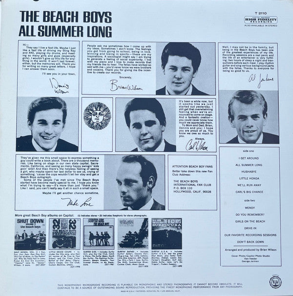 The Beach Boys : All Summer Long (LP, Album, Mono)