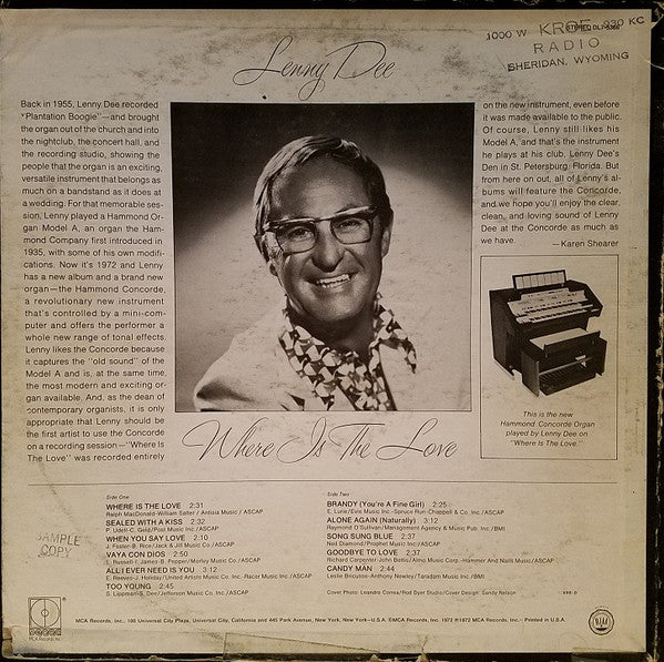 Lenny Dee (2) : Where Is The Love (LP, Album)