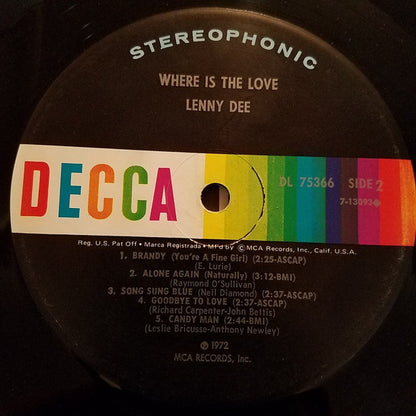 Lenny Dee (2) : Where Is The Love (LP, Album)