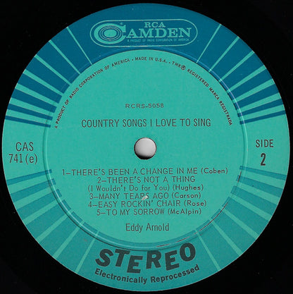 Eddy Arnold : Country Songs I Love To Sing (LP, Album, RE, Ind)