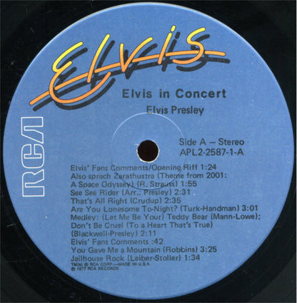 Elvis Presley : Elvis In Concert (2xLP, Album, Ind)