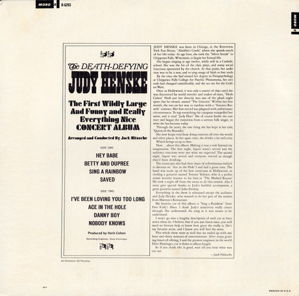 Judy Henske : The Death Defying Judy Henske (LP, Mono)