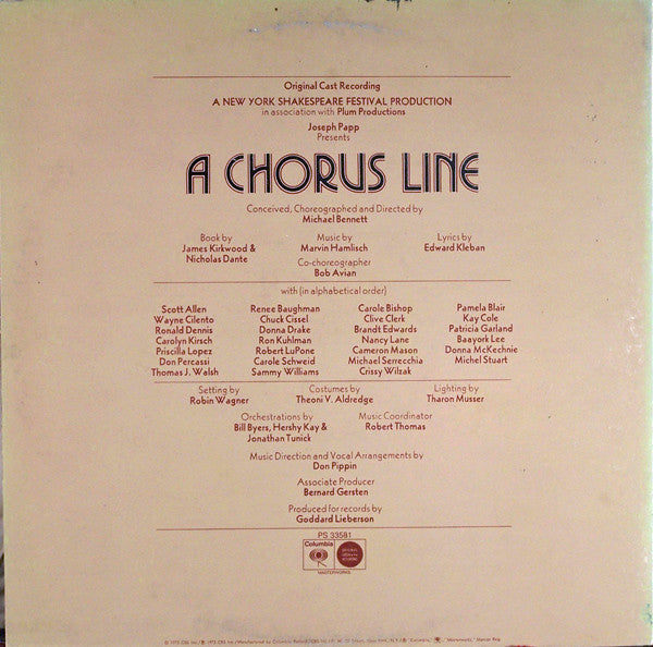 "A Chorus Line" Original Broadway Cast : A Chorus Line - Original Cast Recording (LP, Album, Gat)