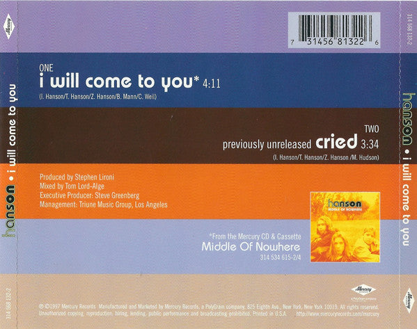 Hanson : I Will Come To You (CD, Single)