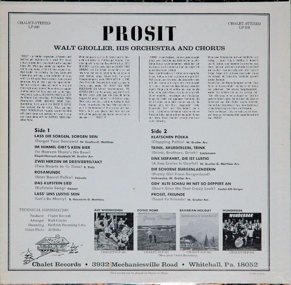 Walt Groller And His Orchestra : Prosit (LP, Album)