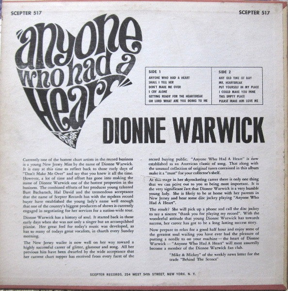 Dionne Warwick : Anyone Who Had A Heart (LP, Album, Mono)