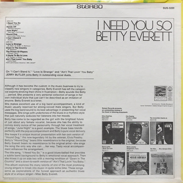 Betty Everett : I Need You So (LP, Comp)