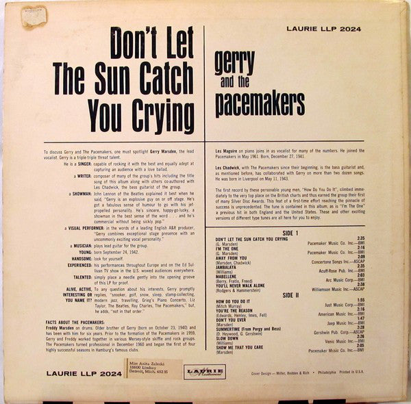 Gerry & The Pacemakers : Don't Let The Sun Catch You Crying (LP, Album, Mono, Ind)