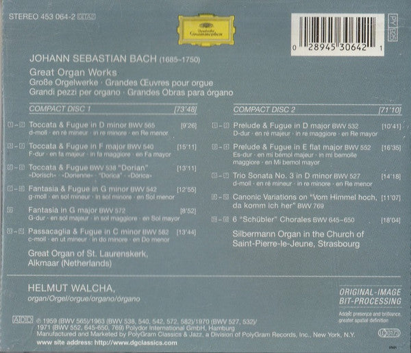 Johann Sebastian Bach, Helmut Walcha : Great Organ Works (2xCD, Comp, RM)