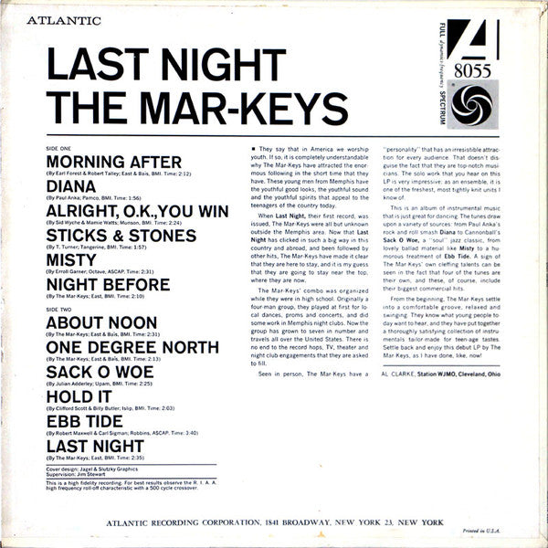 The Mar-Keys : Last Night! (LP, Album, Mono, Whi)