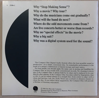 Talking Heads : Stop Making Sense (CD, Album, Tar)