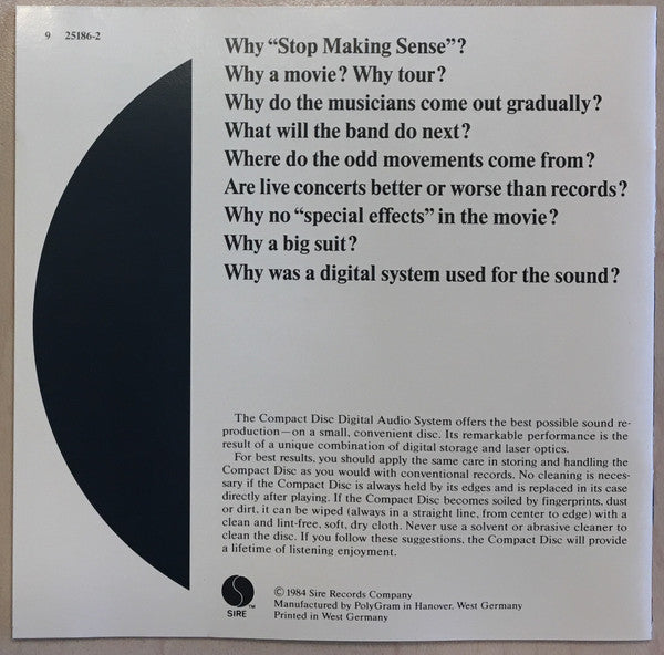 Talking Heads : Stop Making Sense (CD, Album, Tar)