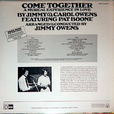 Jimmy & Carol Owens Featuring Pat Boone : Come Together (A Musical Experience In Love) (LP, Album)