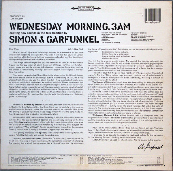Simon & Garfunkel : Wednesday Morning, 3 A.M. (LP, Album, RE, Car)