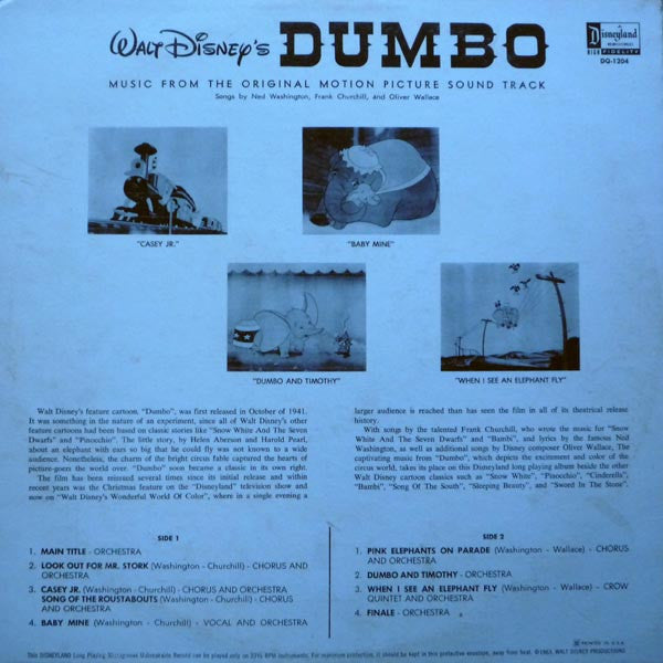 Ned Washington, Frank Churchill And Oliver Wallace : Walt Disney's Dumbo (LP)