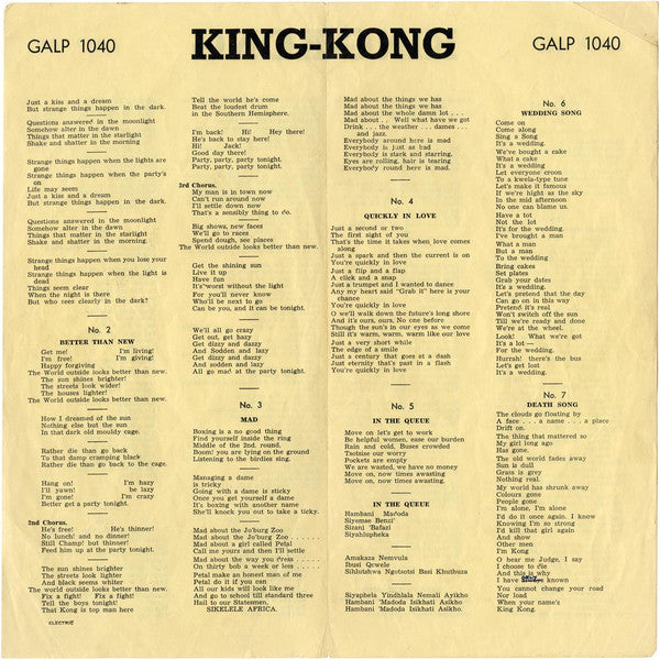 The King Kong Cast : King Kong - All African Jazz Opera (LP, Album, Mono, Bur)