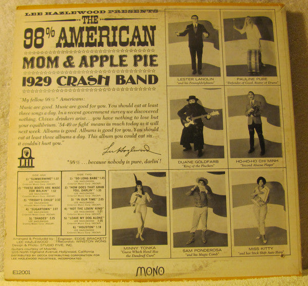 Lee Hazlewood Presents The 98% American Mom & Apple Pie 1929 Crash Band : Lee Hazlewood Presents The 98% American Mom & Apple Pie 1929 Crash Band (LP, Album, Mono)