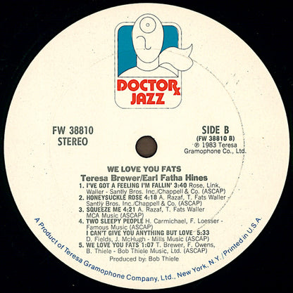Teresa Brewer, Earl Hines : We Love You Fats (LP, Album, RE)