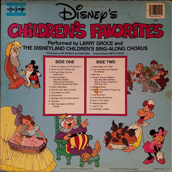 Larry Groce And The Disneyland Children's Sing-Along Chorus : Disney's Children's Favorites Volume III (LP, Album)