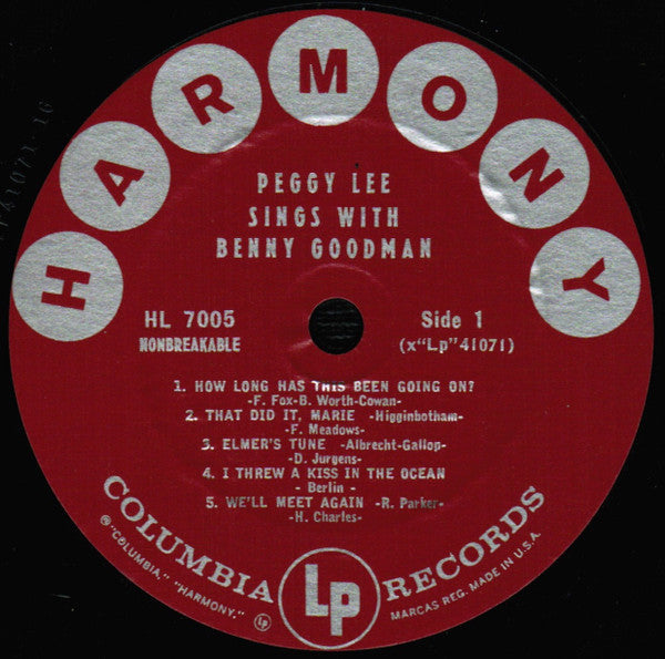 Peggy Lee And Benny Goodman : Peggy Lee Sings With Benny Goodman (LP, Comp, Mono)