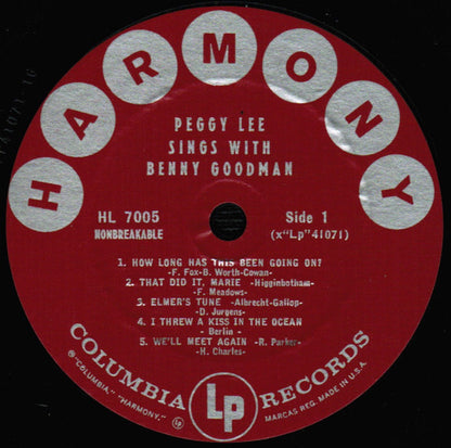 Peggy Lee And Benny Goodman : Peggy Lee Sings With Benny Goodman (LP, Comp, Mono)