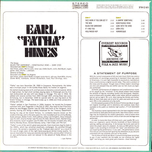 Earl Hines : Earl "Fatha" Hines (LP, Album)