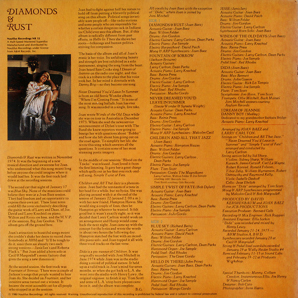 Joan Baez : Diamonds & Rust (LP, Album)