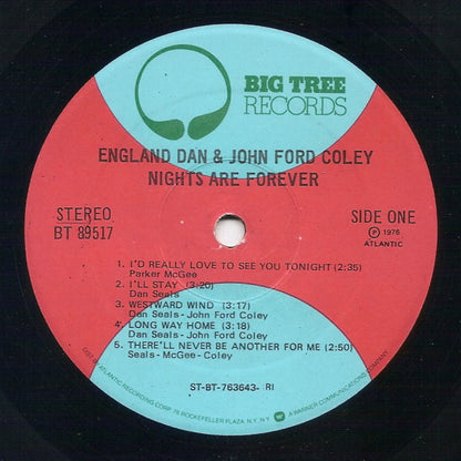 England Dan & John Ford Coley : Nights Are Forever (LP, Album, RI )