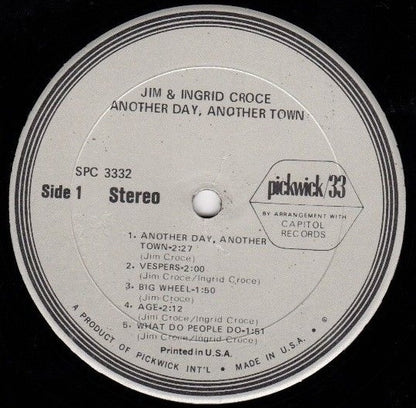 Jim & Ingrid Croce : Another Day, Another Town (LP, Album)