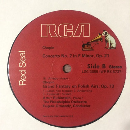Arthur Rubinstein, The Philadelphia Orchestra, Eugene Ormandy : Frédéric Chopin : Concerto No. 2 In F Minor / Grand Fantasy On Polish Airs (LP, Ind)