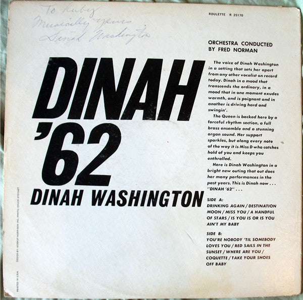 Dinah Washington : Dinah '62 (LP, Album, Mono)