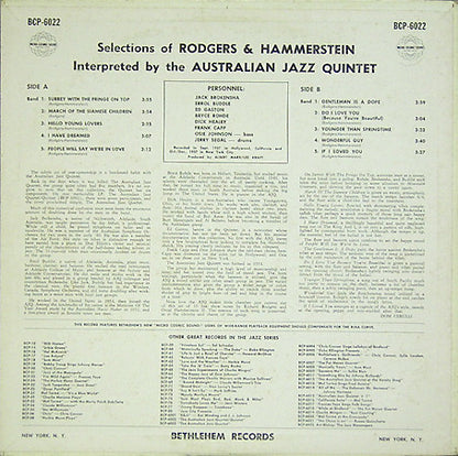 The Australian Jazz Quintet : Plays The Best Of...Six Broadway Musical Hits (LP)