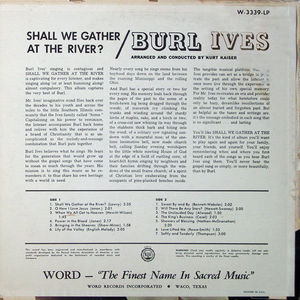 Burl Ives : Shall We Gather At The River? (LP, Album, Mono)