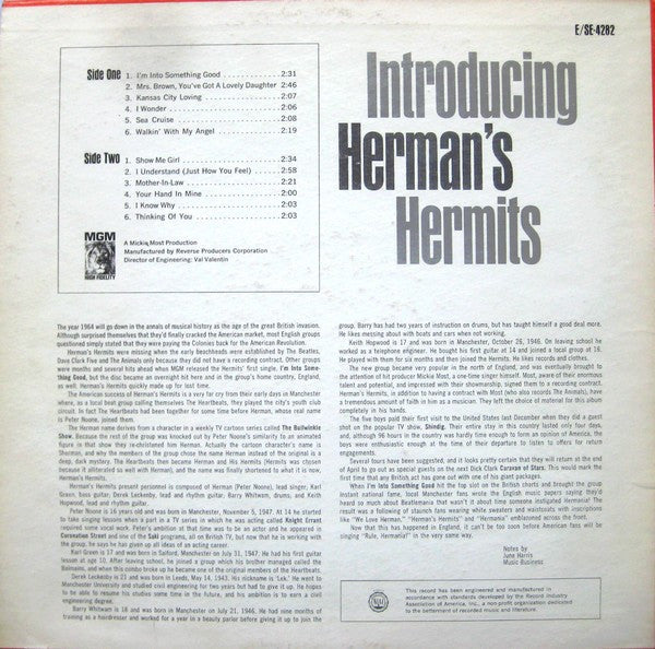 Herman's Hermits : Introducing Herman's Hermits (LP, Album, Mono, 2nd)
