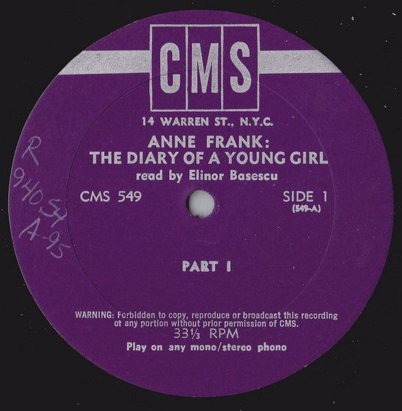 Anne Frank (2) Read By Elinor Basescu : The Diary Of A Young Girl (LP, Album, RE)