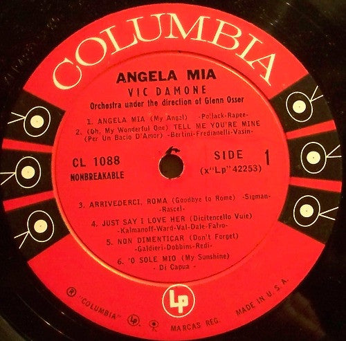 Vic Damone : Angela Mia (LP, Album, Mono)