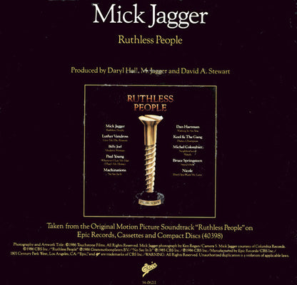 Mick Jagger : Ruthless People (7", Single, Styrene, Pit)